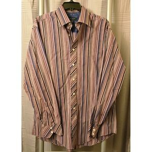 Ted Baker Shirt Men 16 34/35 Purple Blue Pink Striped London Casual Button Down
